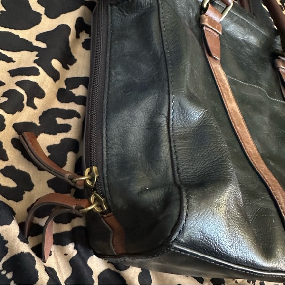 Fossil Evan Black and Brown Leather Work Bag Laptop Case - Picture 4 of 14